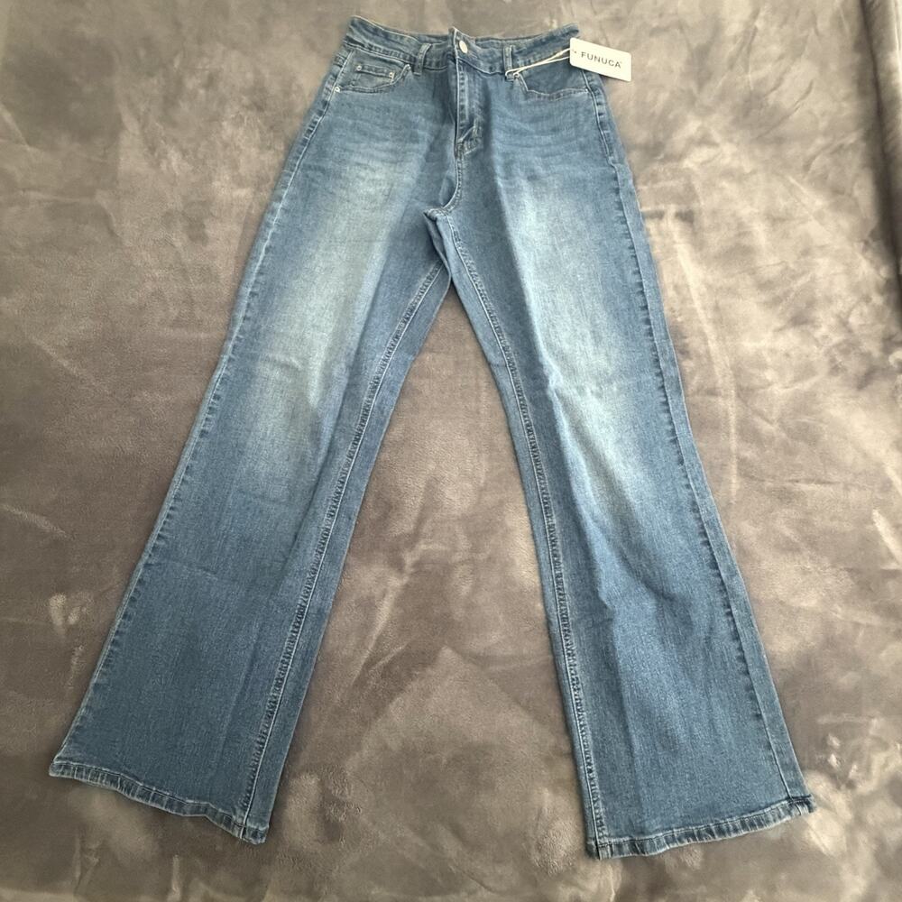 FUNUCA Women’s High Waisted Wide Leg Jeans Light Wash Denim Size 12 NWT